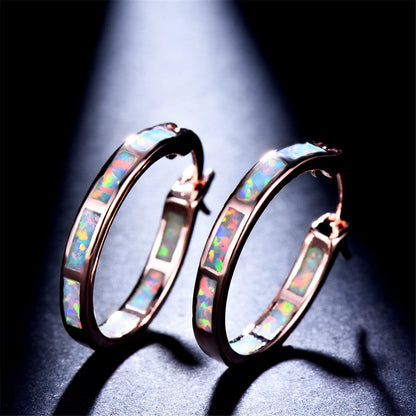 Opal and 18K Rose Gold-Plated Hoop Earrings, dainty minimalist design, side view