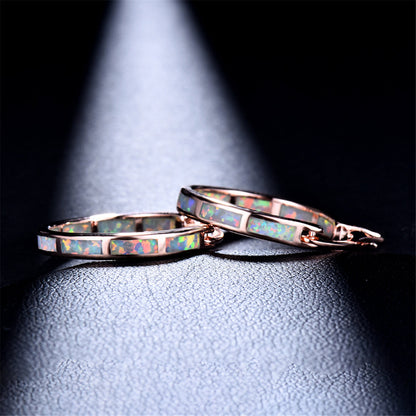 Opal and 18K Rose Gold-Plated Hoop Earrings, dainty minimalist design, styled look