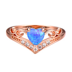 Blue Opal & Cubic Zirconia Heart Crown Ring