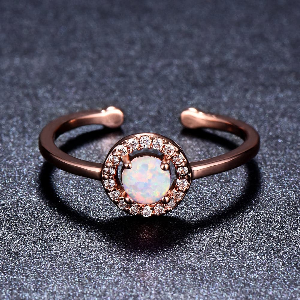 Opal & 18K Rose Gold-Plated Halo Open Ring