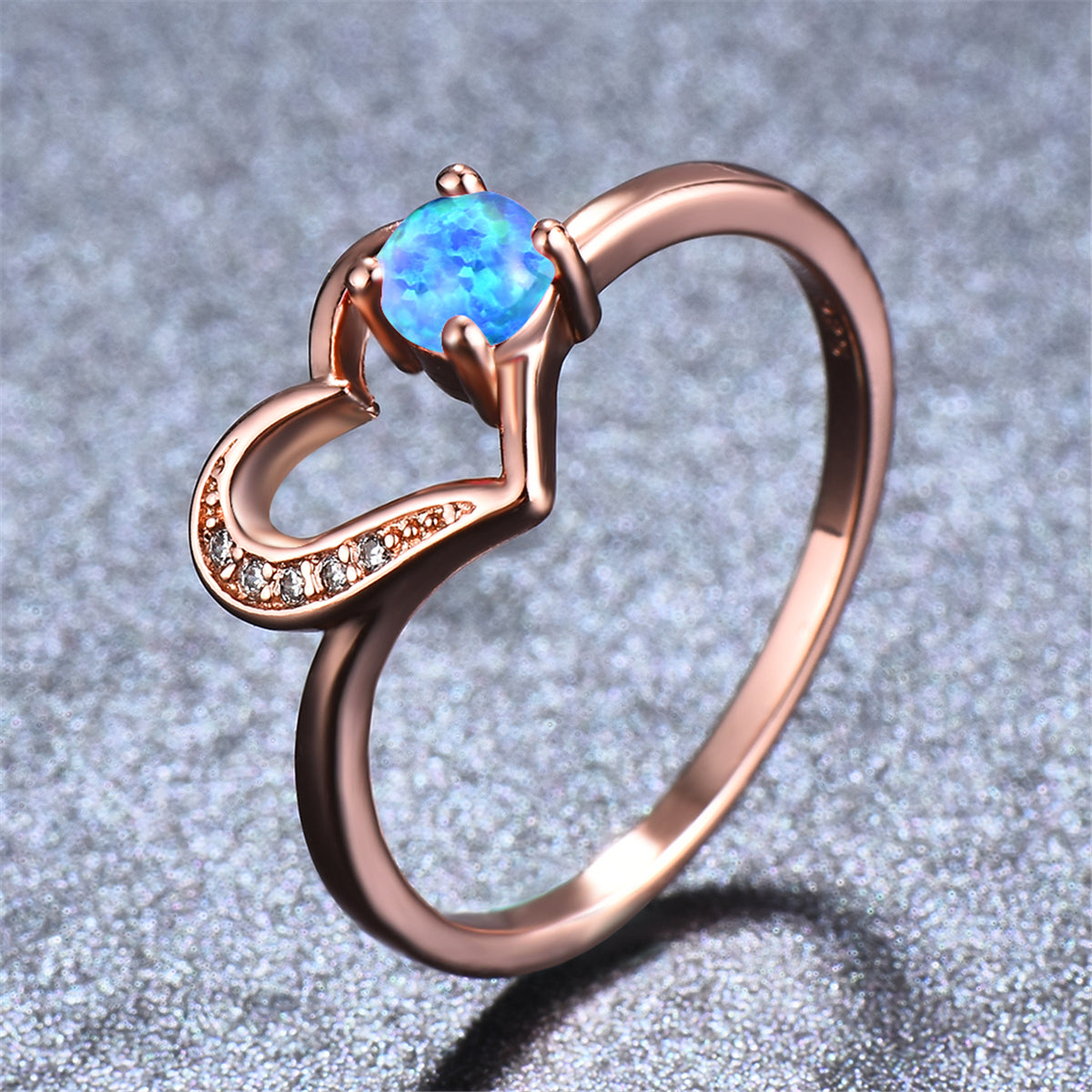 Blue Opal and 18K Rose Gold-Plated Open Heart Ring, rose gold statement rings for women, everyday style, detail close-up