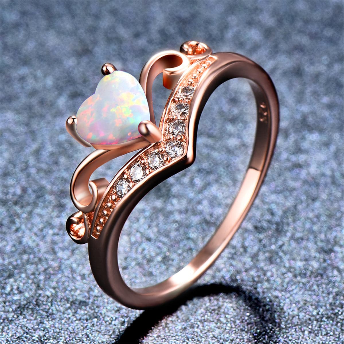 Opal & Cubic Zirconia Heart Crown Ring