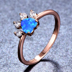 Blue Opal & Cubic Zirconia Paw Print Ring