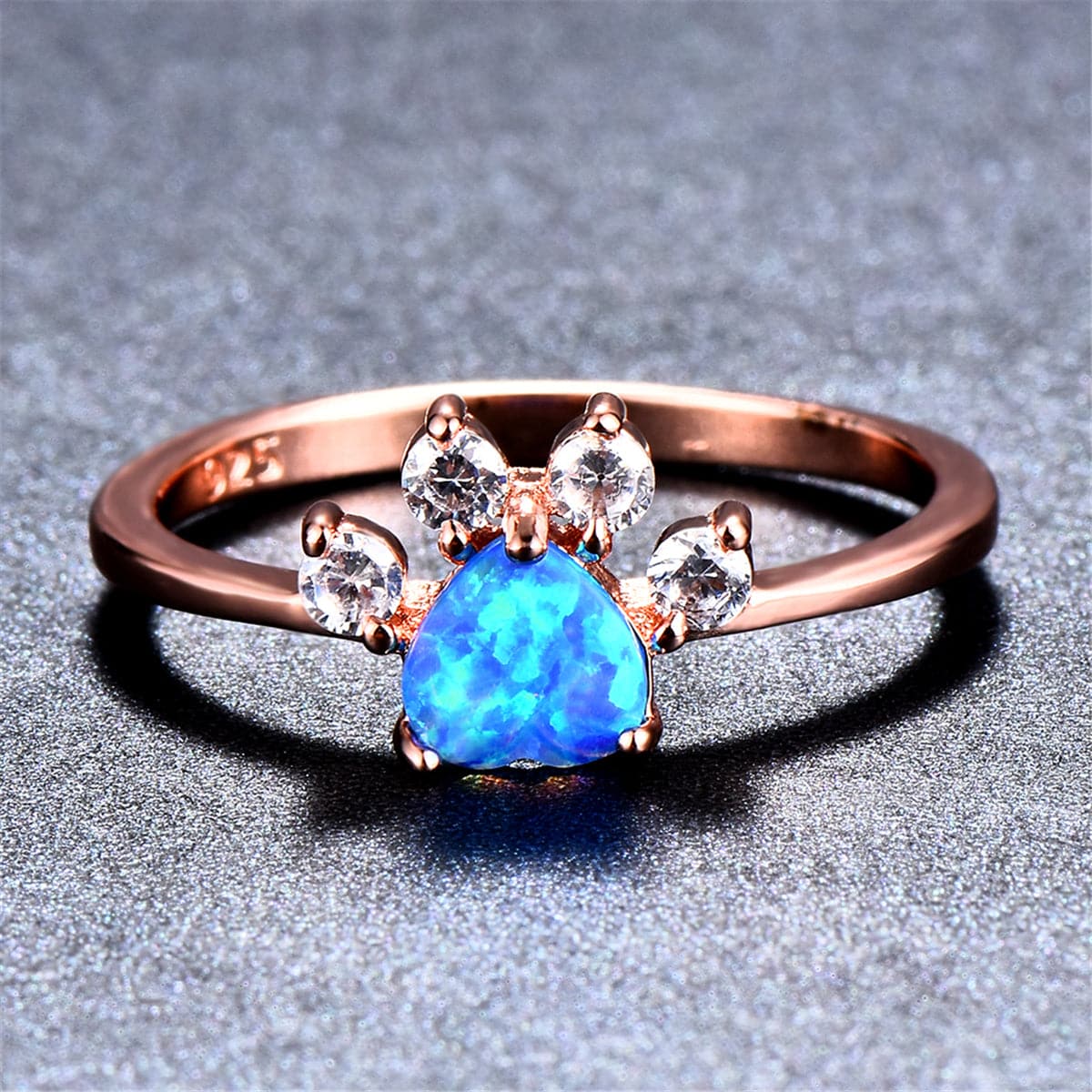 Blue Opal & Cubic Zirconia Paw Print Ring