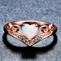 Opal & Cubic Zirconia Heart Crown Ring