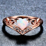 Opal & Cubic Zirconia Heart Crown Ring