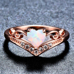 Opal & Cubic Zirconia Heart Crown Ring