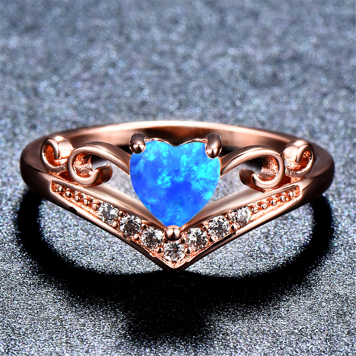 Blue Opal and Cubic Zirconia Heart Crown Ring, statement rings for women, everyday style, lifestyle look