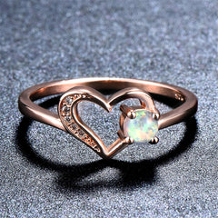 Opal & Cubic Zirconia Open-Heart Ring