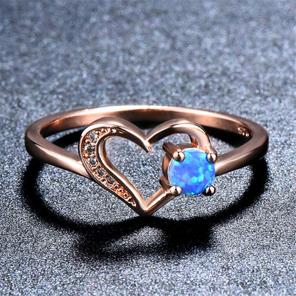 Blue Opal and 18K Rose Gold-Plated Open Heart Ring, rose gold statement rings for women, everyday style, lifestyle look