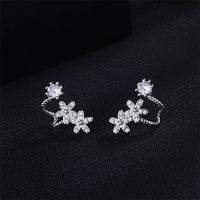 Cubic Zirconia & Silver-Plated Flower Ear Climbers