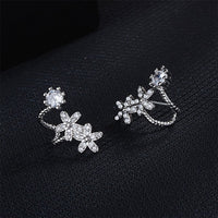Cubic Zirconia & Silver-Plated Flower Ear Climbers