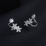 Cubic Zirconia & Silver-Plated Flower Ear Climbers