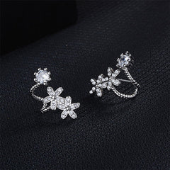 Cubic Zirconia & Silver-Plated Flower Ear Climbers
