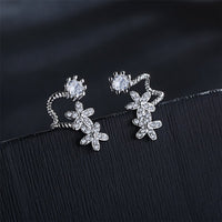 Cubic Zirconia & Silver-Plated Flower Ear Climbers