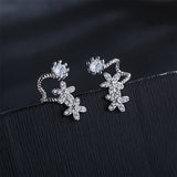 Cubic Zirconia & Silver-Plated Flower Ear Climbers