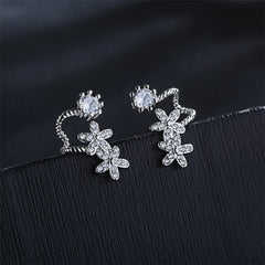 Cubic Zirconia & Silver-Plated Flower Ear Climbers