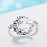cubic zirconia & Silver-Plated Crescent Moon Ring - streetregion