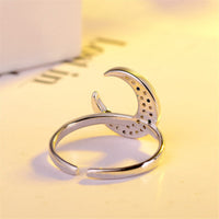 cubic zirconia & Silver-Plated Crescent Moon Ring - streetregion