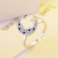 cubic zirconia & Silver-Plated Crescent Moon Ring - streetregion