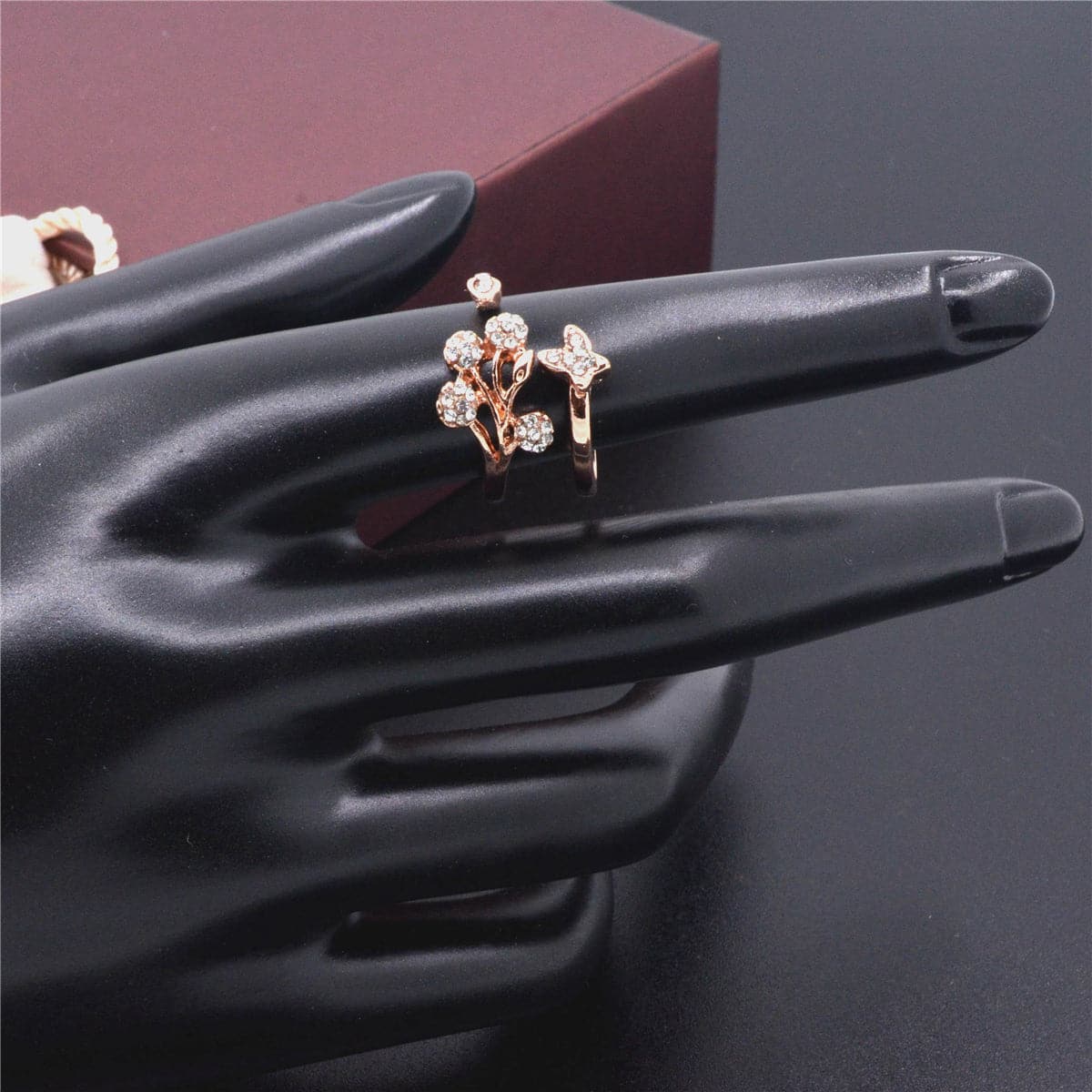 cubic zirconia & 18k Rose Gold-Plated Flower & Butterfly Ring - streetregion