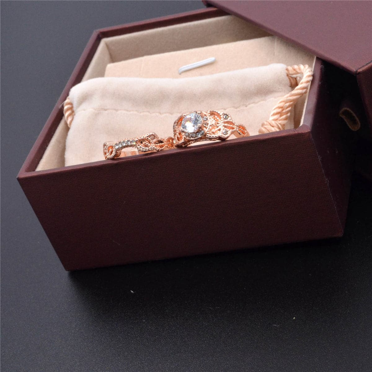 cubic zirconia & 18k Rose Gold-Plated Floral Ring Set - streetregion