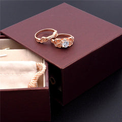 cubic zirconia & 18k Rose Gold-Plated Floral Ring Set - streetregion