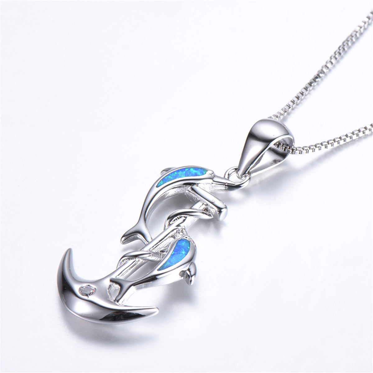 Blue Opal & Silver-Plated Dolphin Anchor Pendant Necklace