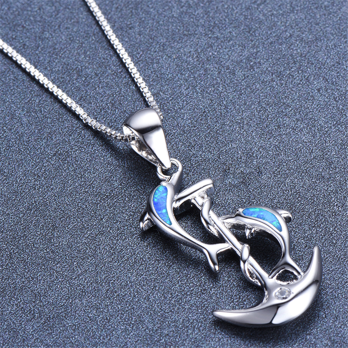 Blue Opal & Silver-Plated Dolphin Anchor Pendant Necklace
