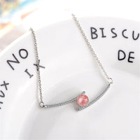Strawberry Red Crystal & Silvvertone Pendant Necklace