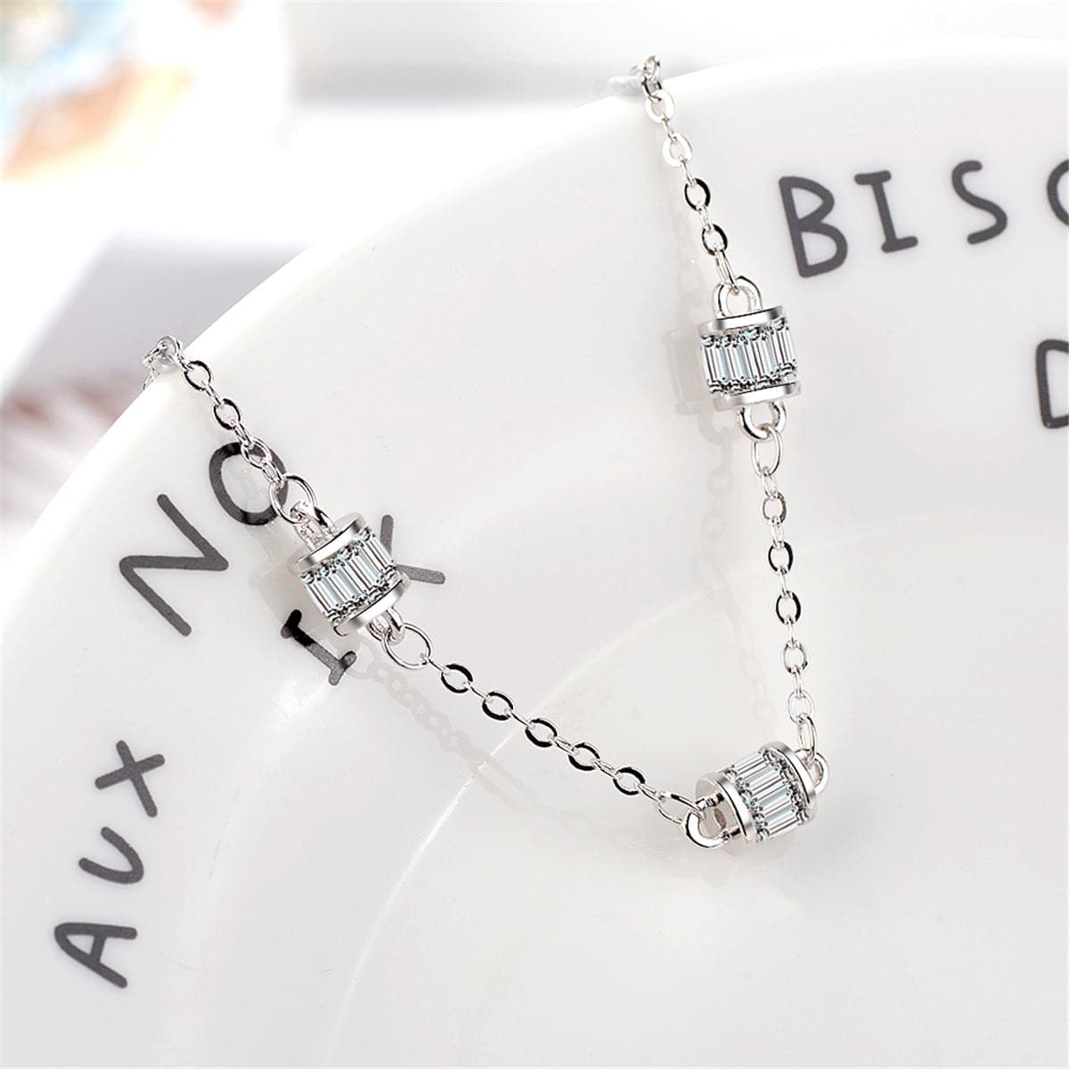 Cubic Zirconia & Silver-Plated Cage Charm Bracelet