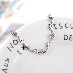 Cubic Zirconia & Silver-Plated Heart Station Bracelet