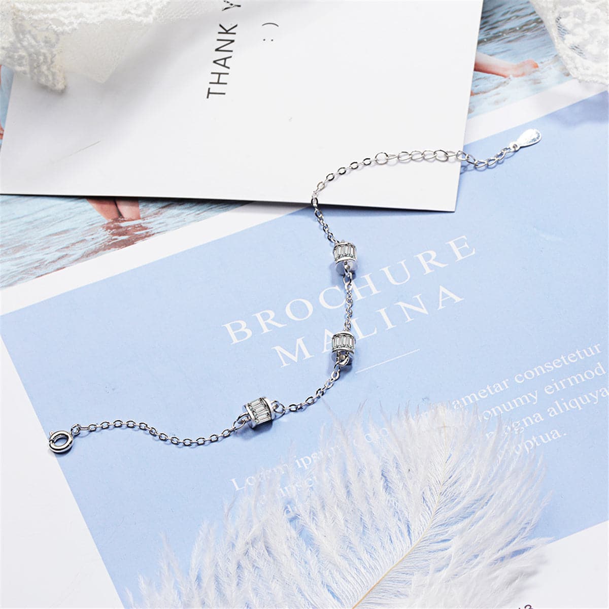 Cubic Zirconia & Silver-Plated Cage Charm Bracelet