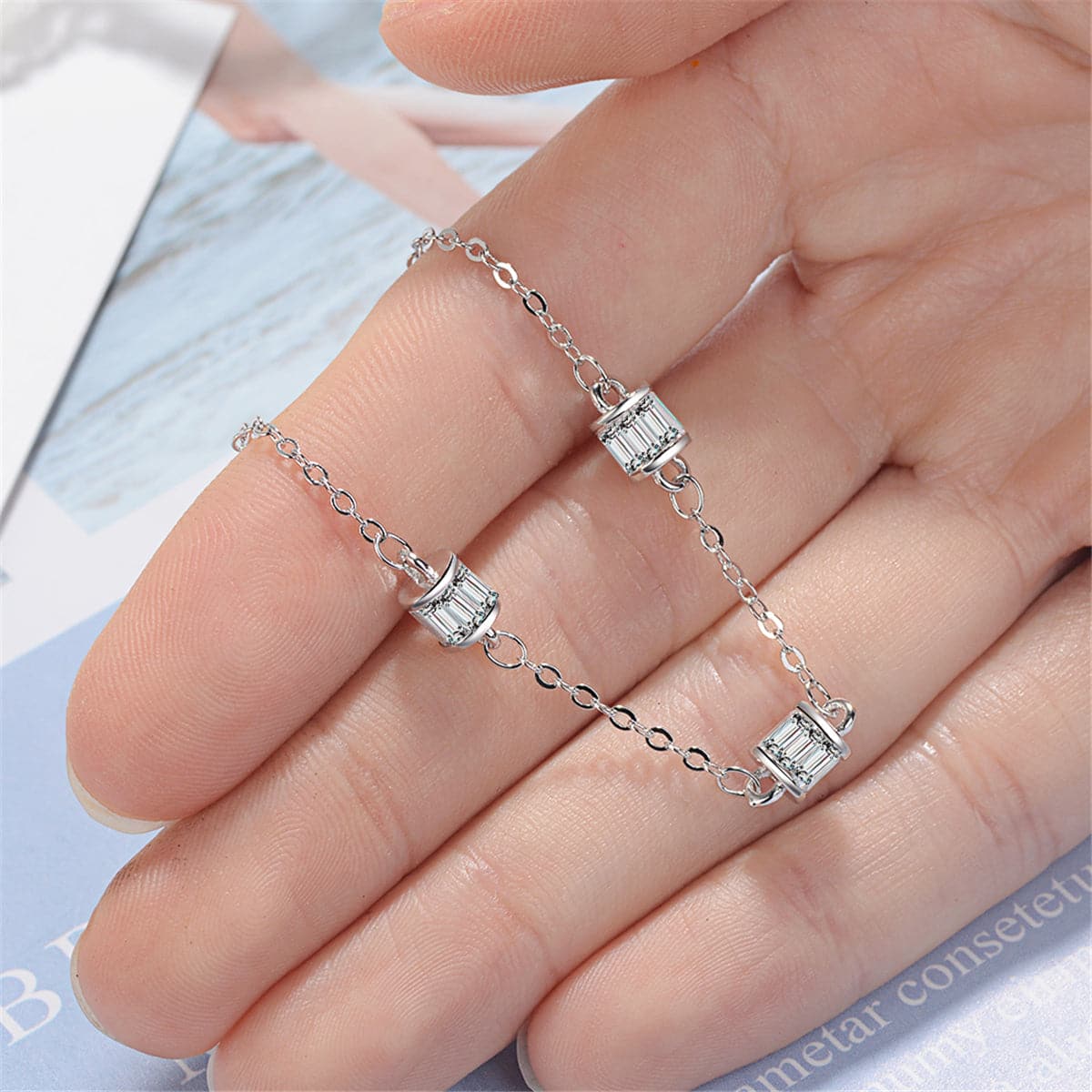 Cubic Zirconia & Silver-Plated Cage Charm Bracelet