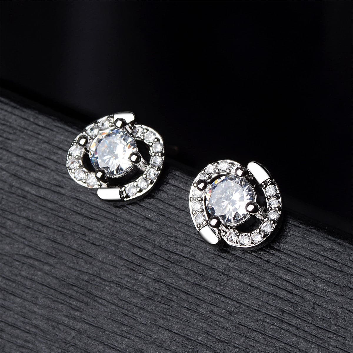 Cubic Zirconia & Silver-Plated Round-Cut Spiral Stud Earrings