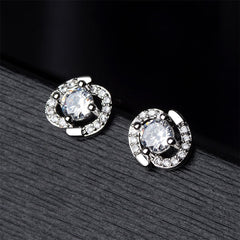 Cubic Zirconia & Silver-Plated Round-Cut Spiral Stud Earrings