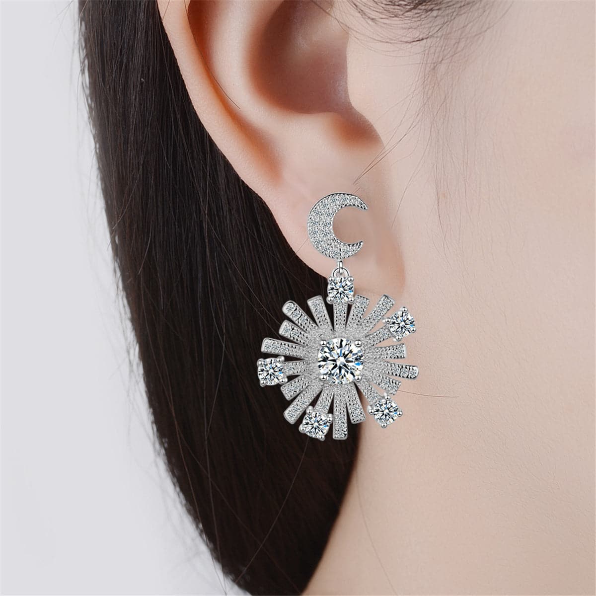 cubic zirconia & Silver-Plated Star Under Moon Drop Earrings - streetregion