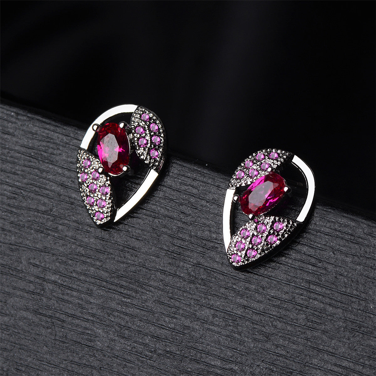 Red Crystal & Cubic Zirconia Silver-Plated Pavé Stud Earrings
