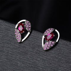 Red Crystal & Cubic Zirconia Silver-Plated Pavé Stud Earrings