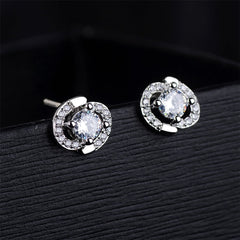 Cubic Zirconia & Silver-Plated Round-Cut Spiral Stud Earrings