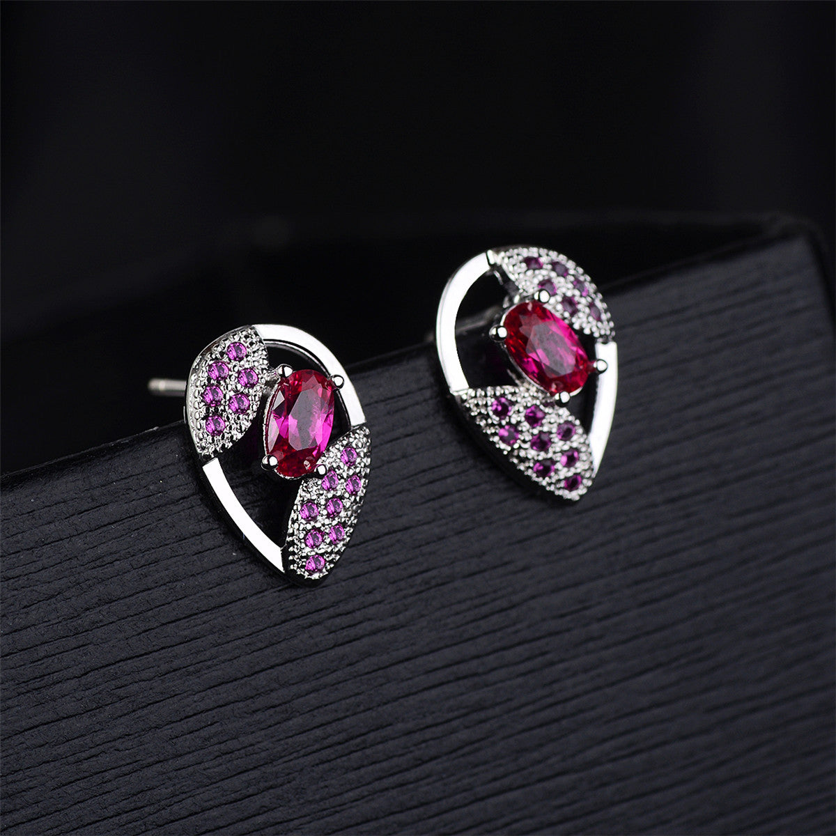 Red Crystal & Cubic Zirconia Silver-Plated Pavé Stud Earrings