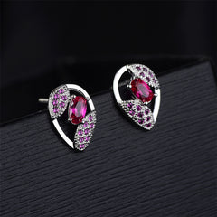 Red Crystal & Cubic Zirconia Silver-Plated Pavé Stud Earrings