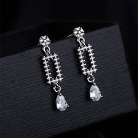 Cubic Zirconia & Crystal Silver-Plated Pear-Cut Geometric Drop Earrings