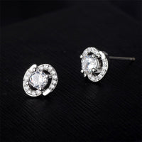 Cubic Zirconia & Silver-Plated Round-Cut Spiral Stud Earrings