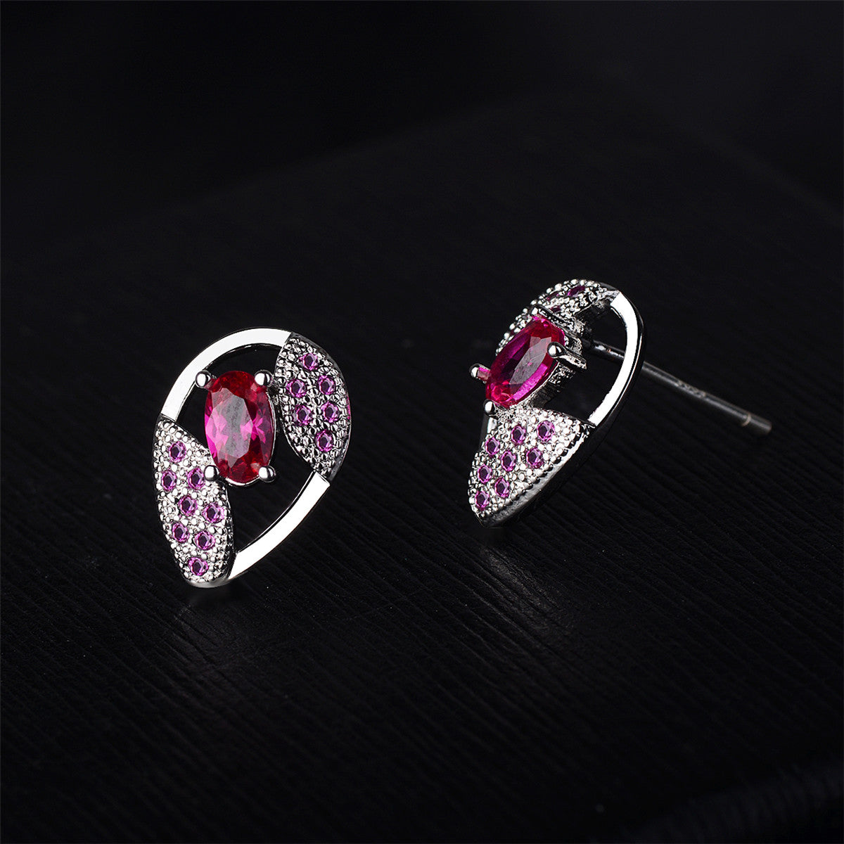 Red Crystal & Cubic Zirconia Silver-Plated Pavé Stud Earrings