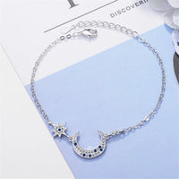 Blue Crystal & Silver-Plated Star & Crescent Moon Bracelet - streetregion