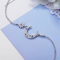 Blue Crystal & Silver-Plated Star & Crescent Moon Bracelet - streetregion