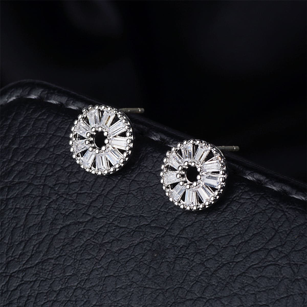 Cubic Zirconia & Silver-Plated Wheel Stud Earrings