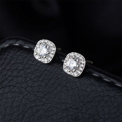 Cubic Zirconia & Crystal Silver-Plated Square Halo Stud Earrings
