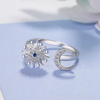 cubic zirconia & Silver-Plated Sun & Moon Bypass Ring - streetregion